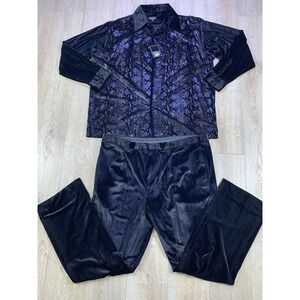 VTG Pronti Metallic Black Faux Velvet Suede Leisure Suit 3X Shirt 44/34 Pant Men